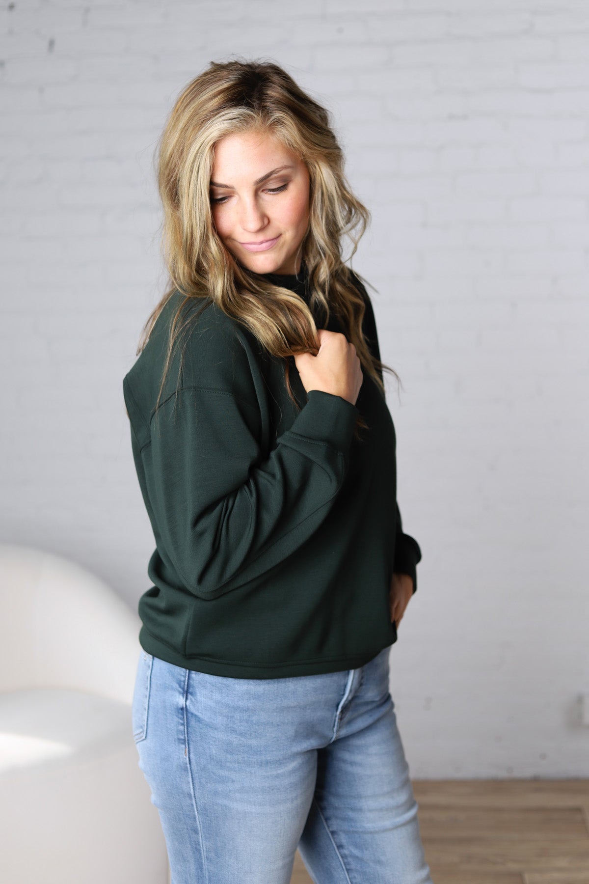 Sonja Scuba Mock Neck Pullover - Regency Green