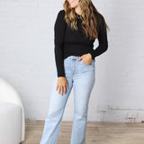 Sylvia Ribbed Crewneck Basic Top - Black