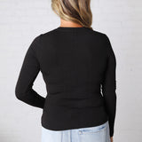 Sylvia Ribbed Crewneck Basic Top - Black
