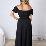 Taisley Smocked Waist Balloon Sleeve Midi Dress - Black