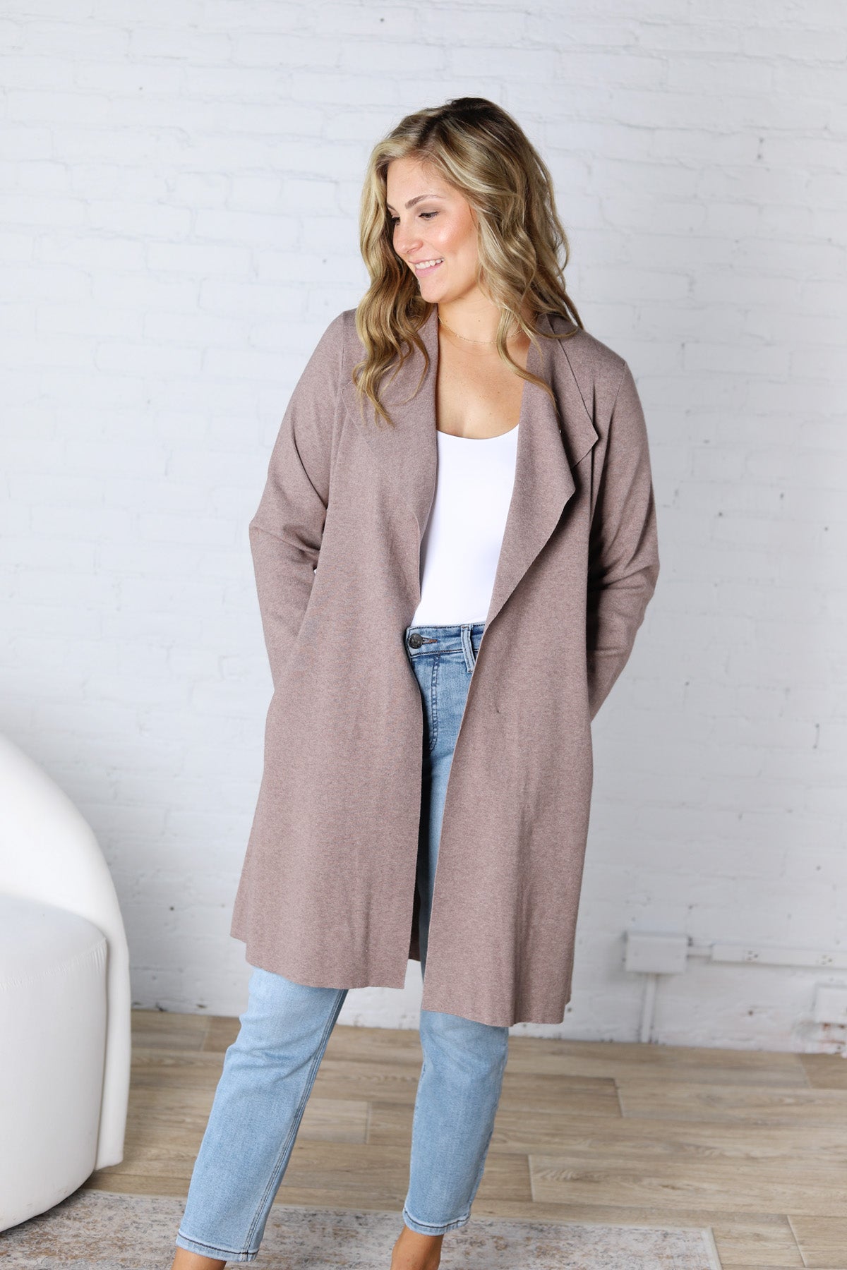 Taytum Open Front Longline Cardigan - Mushroom