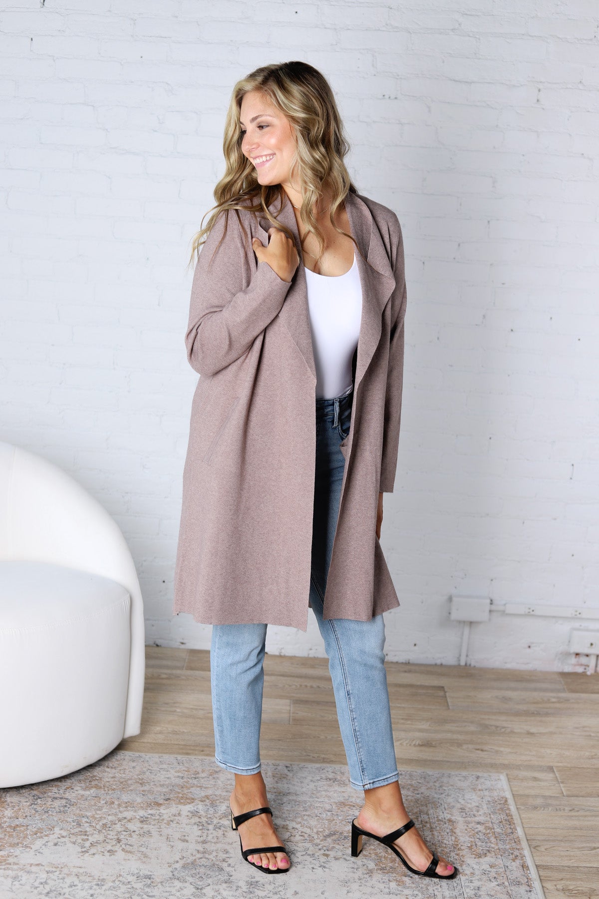 Taytum Open Front Longline Cardigan - Mushroom