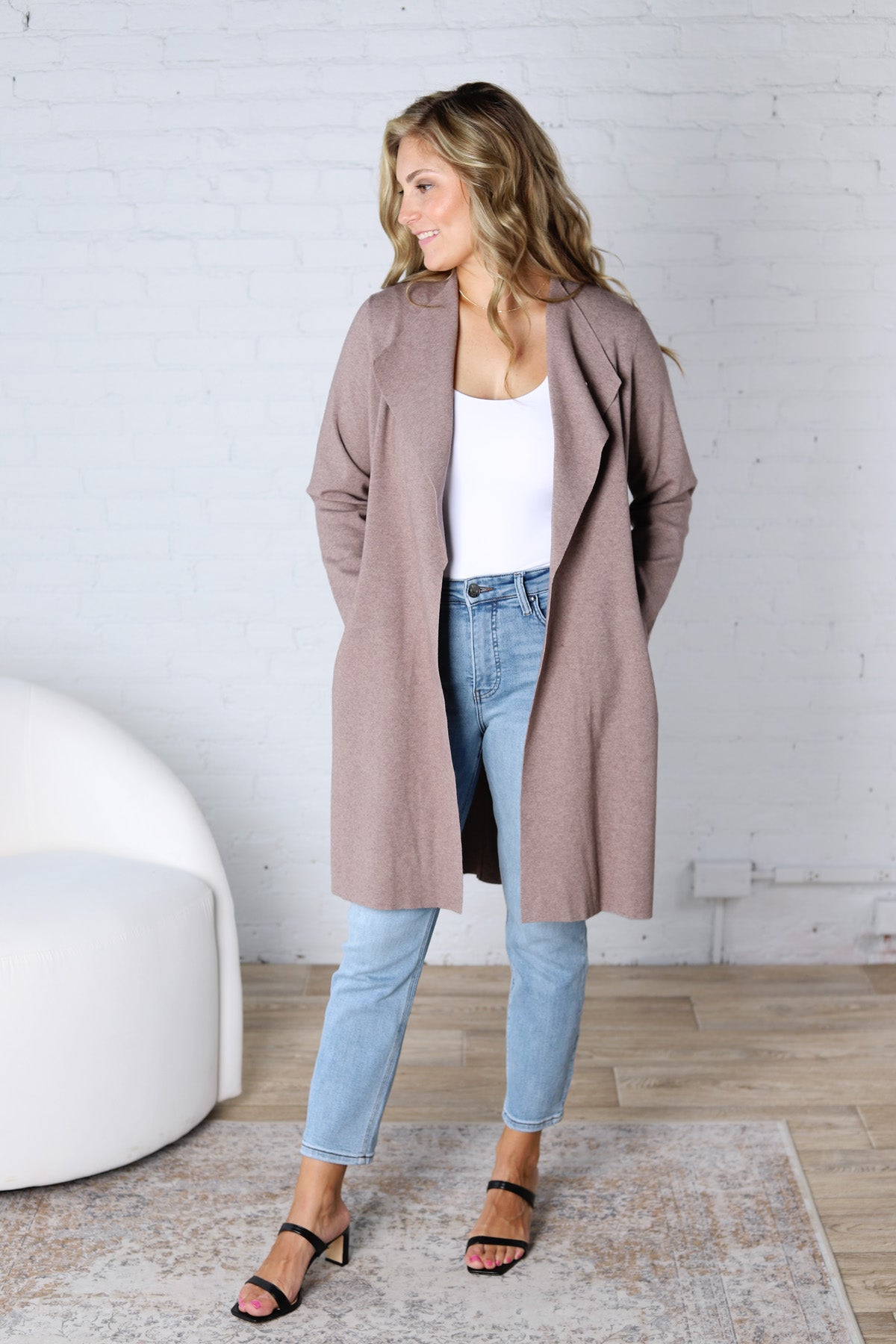 Taytum Open Front Longline Cardigan - Mushroom