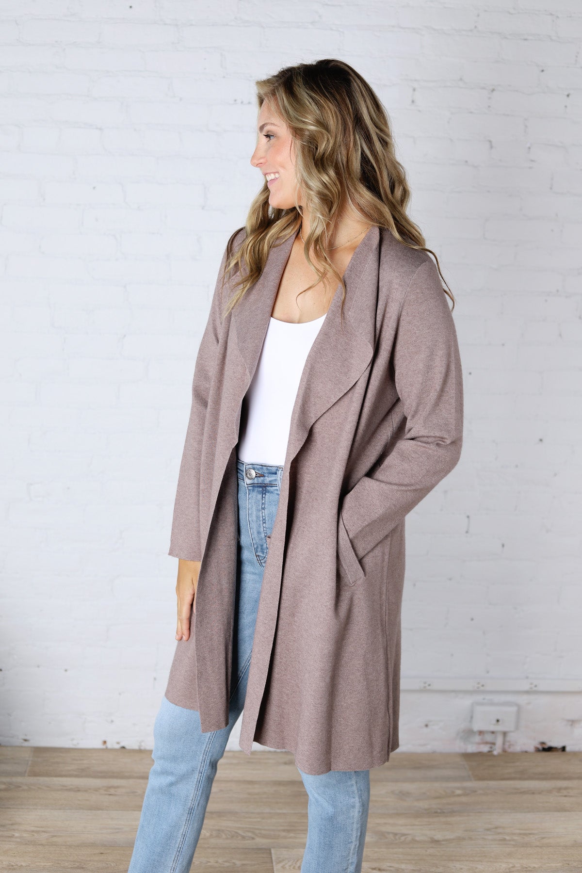 Taytum Open Front Longline Cardigan - Mushroom