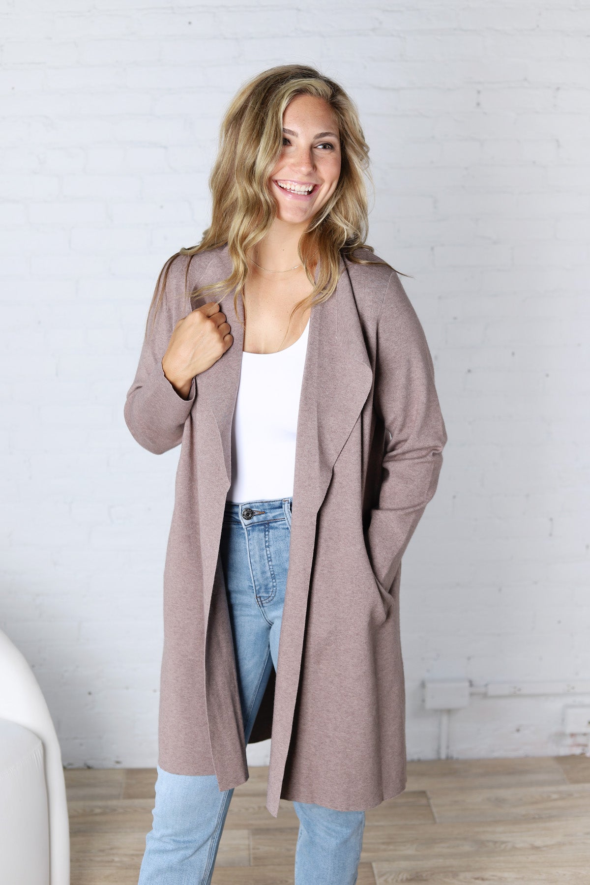 Taytum Open Front Longline Cardigan - Mushroom