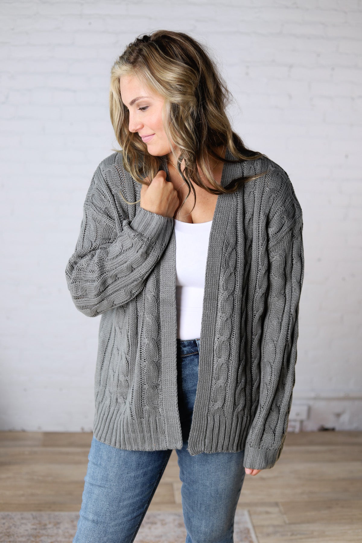 Tinsley Chunky Cable Knit Cardigan - Spruce