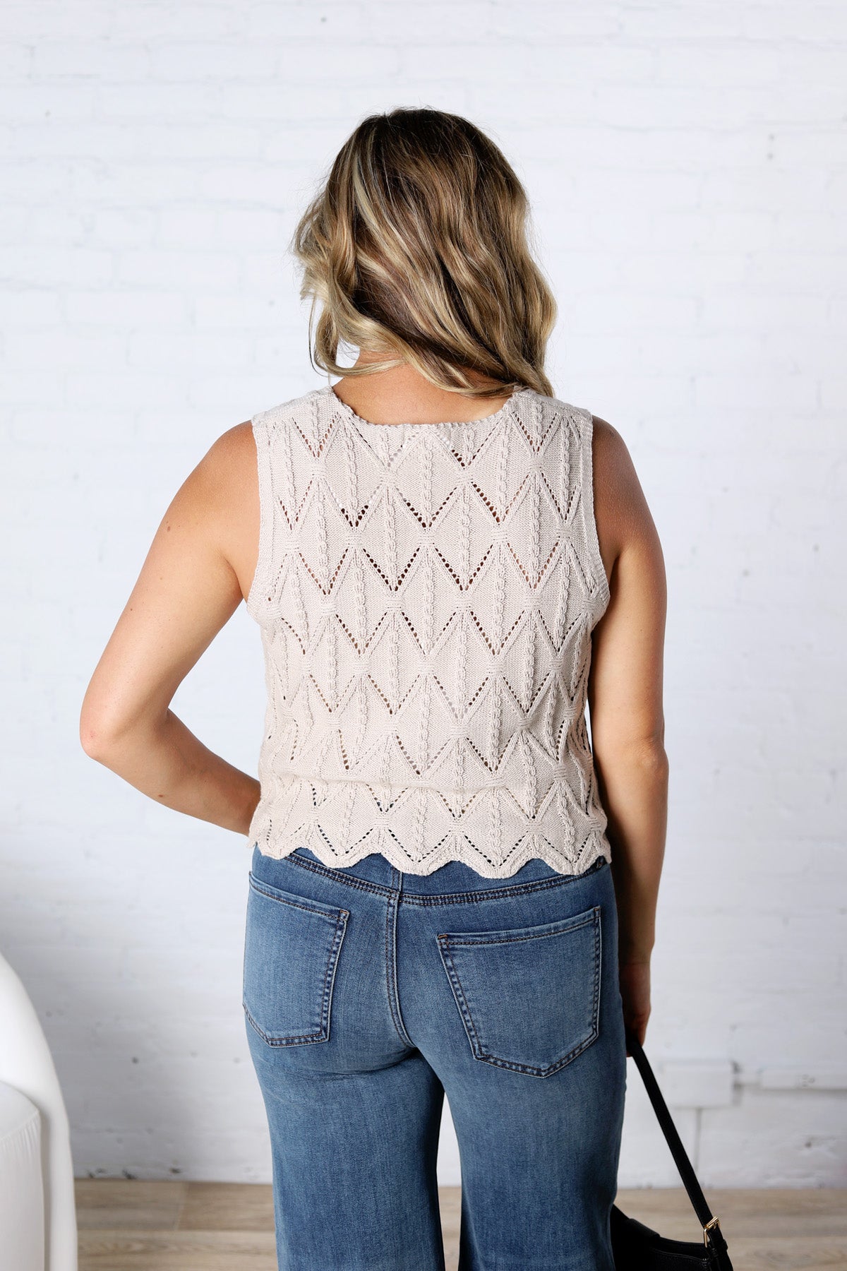 Tristyn Knit Top with Scallop Hem - Beige