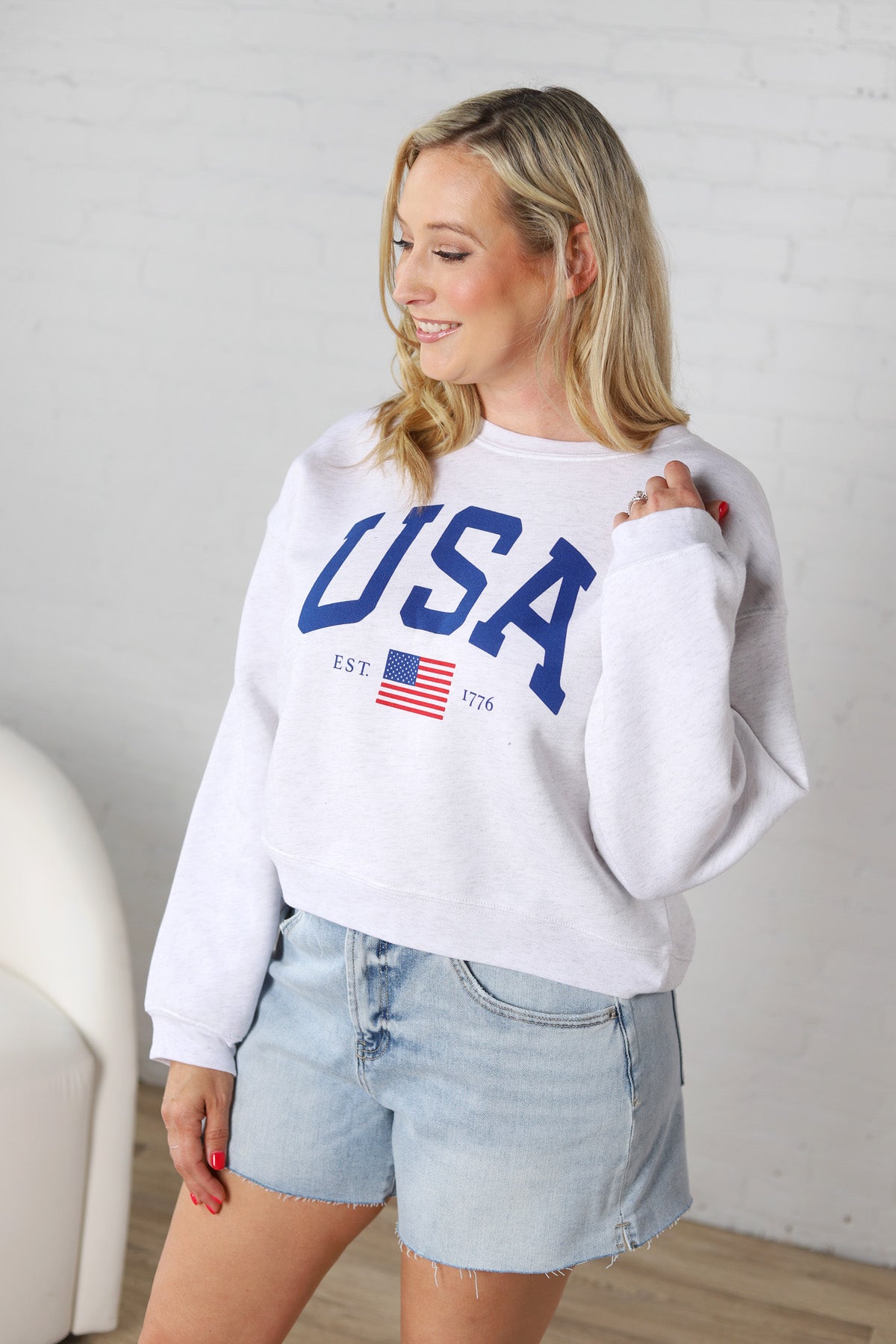 USA Est 1776 Graphic Sweatshirt - White Heather