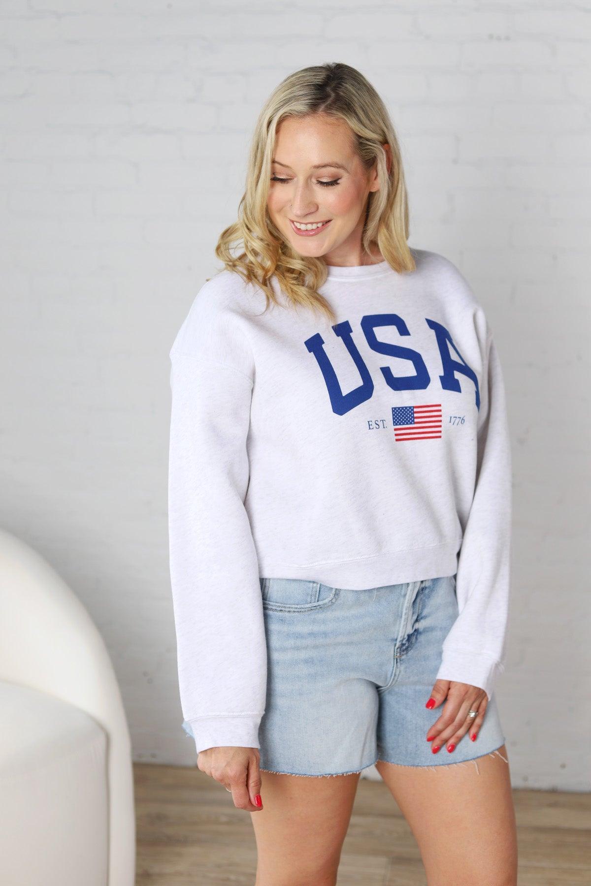 USA Est 1776 Graphic Sweatshirt - White Heather