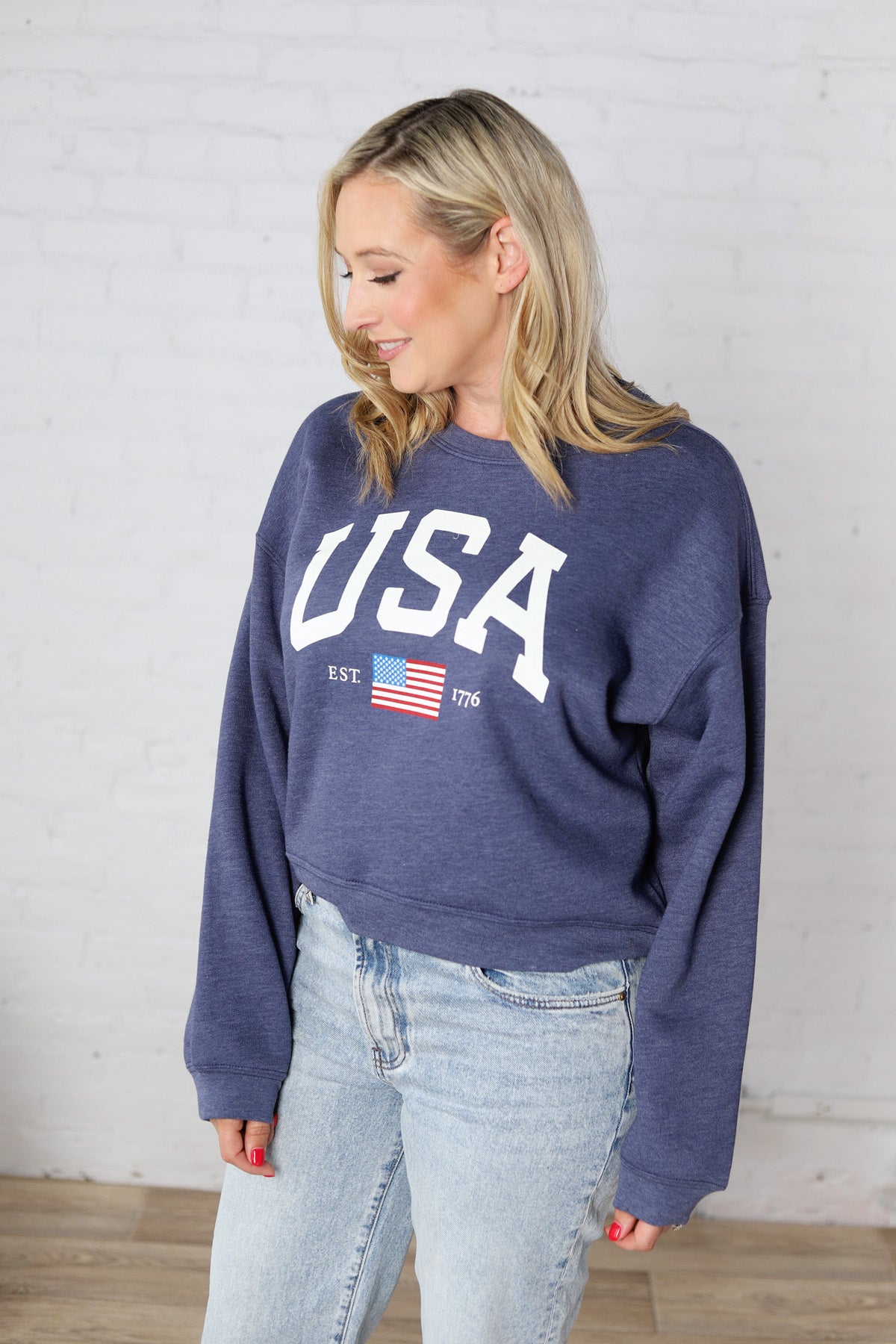 USA Est 1776 Mid Graphic Sweatshirt - Heather Midnight