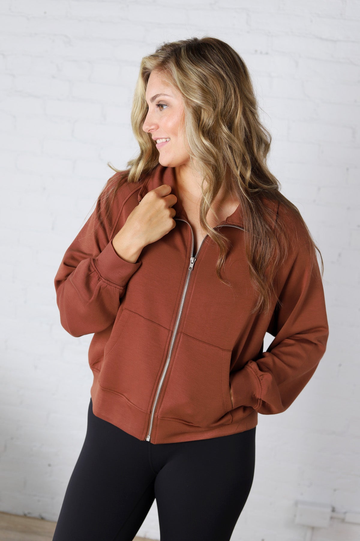 Wren Scuba High Neck Jacket - Chestnut