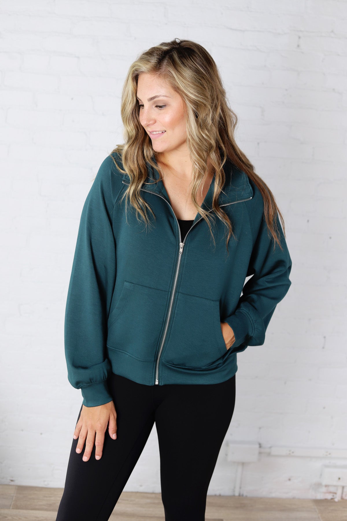 Wren Scuba High Neck Jacket - Deep Green