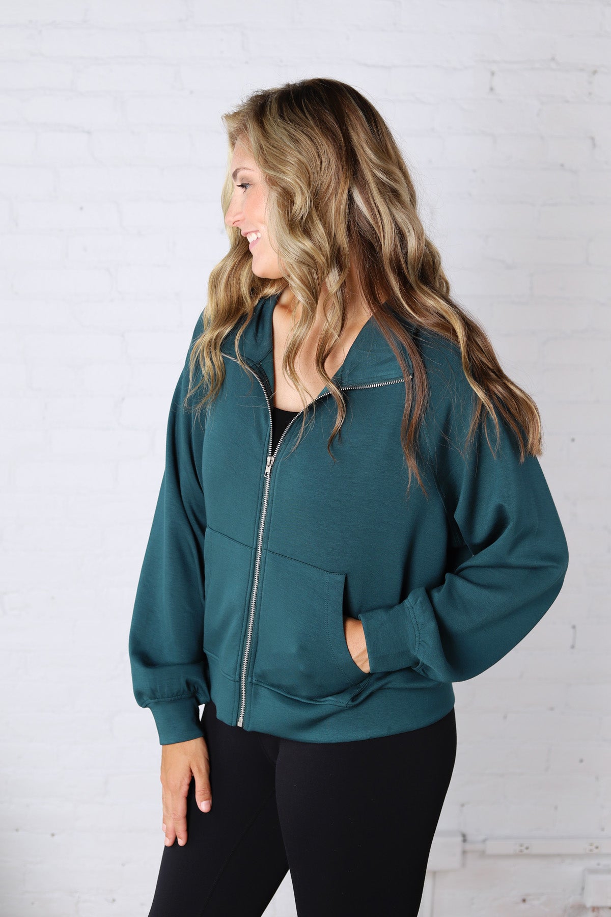 Wren Scuba High Neck Jacket - Deep Green