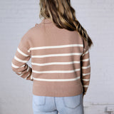 Yara Striped Half Zip Sweater - Dark Taupe/Cream