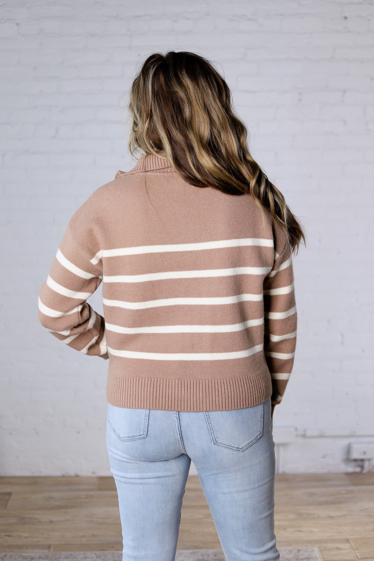 Yara Striped Half Zip Sweater - Dark Taupe/Cream