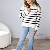 Zuri Quarter Zip Up Stripe Pullover - Ivory