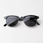 Polarized Clubmaster Sunglasses / Black + Smoke Lens