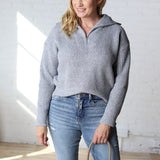 Abbie Zip Wide Rib Collar Sweater