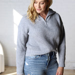 Abbie Zip Wide Rib Collar Sweater