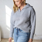 Abbie Zip Wide Rib Collar Sweater