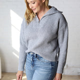 Abbie Zip Wide Rib Collar Sweater