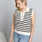 Abrianna Striped Collared Sweater Vest - Ivory/Black