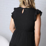 Adara Tired Smocked Short Sleeve Midi Dress - Black