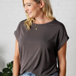 Addie Bamboo Round Neck Dolman Cap Sleeve Tee - Charcoal