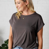 Addie Bamboo Round Neck Dolman Cap Sleeve Tee - Charcoal