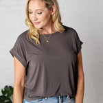 Addie Bamboo Round Neck Dolman Cap Sleeve Tee - Charcoal