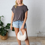 Addie Bamboo Round Neck Dolman Cap Sleeve Tee - Charcoal