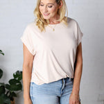 Addie Bamboo Round Neck Dolman Cap Sleeve Tee - Natural