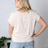 Addie Bamboo Round Neck Dolman Cap Sleeve Tee - Natural