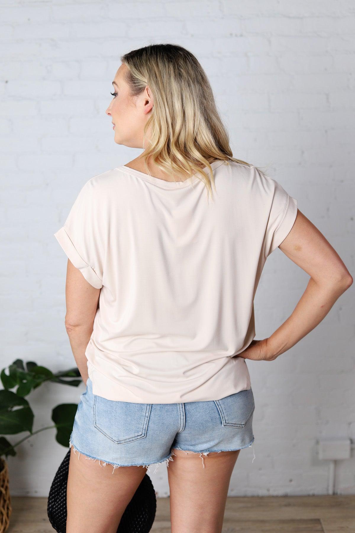 Addie Bamboo Round Neck Dolman Cap Sleeve Tee - Natural