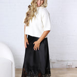 Addie Elegant French Lace Satin Midi Skirt