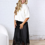 Addie Elegant French Lace Satin Midi Skirt