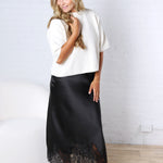 Addie Elegant French Lace Satin Midi Skirt