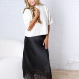 Addie Elegant French Lace Satin Midi Skirt