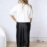 Addie Elegant French Lace Satin Midi Skirt