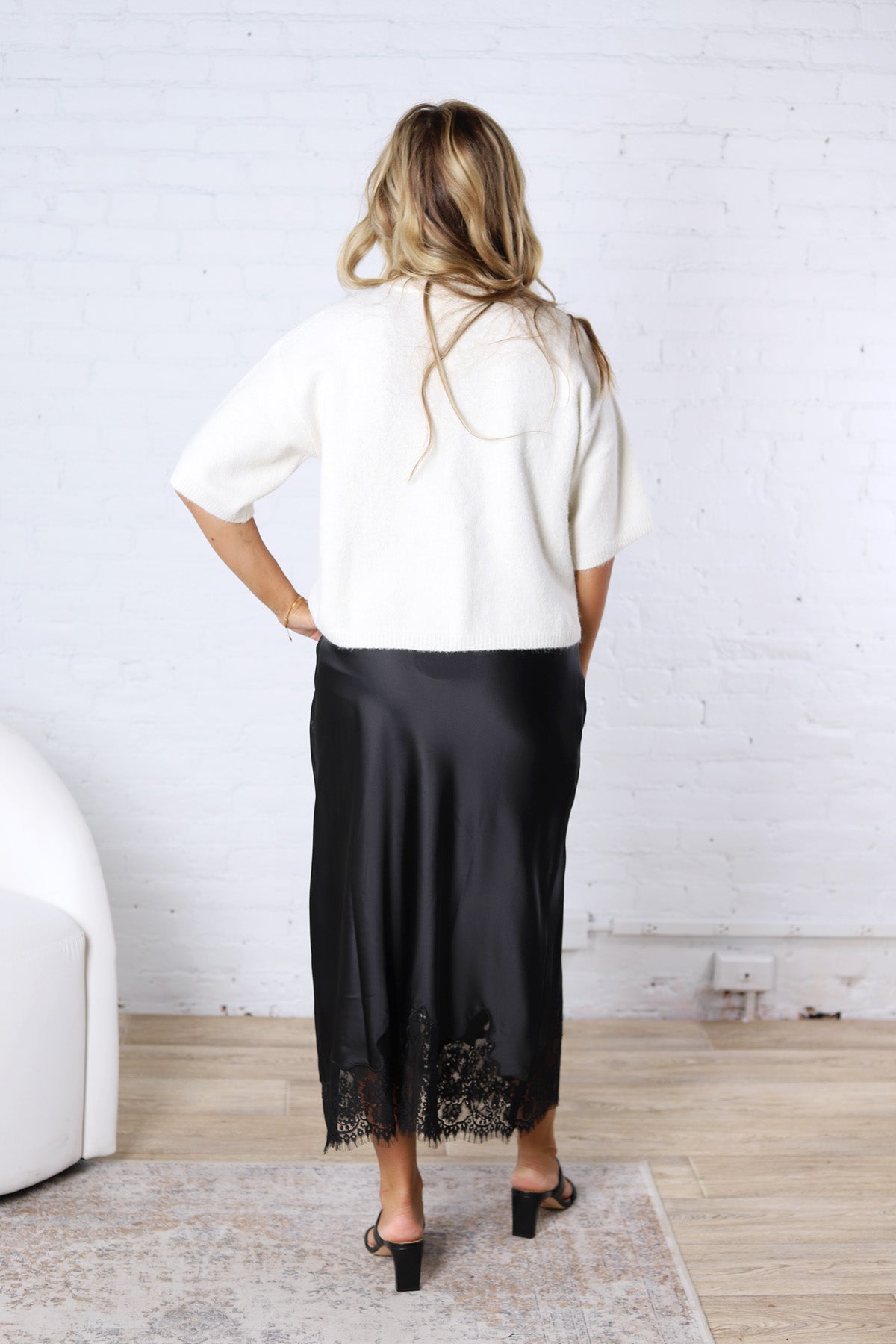 Addie Elegant French Lace Satin Midi Skirt