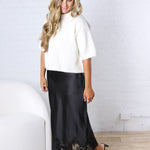 Addie Elegant French Lace Satin Midi Skirt