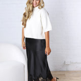 Addie Elegant French Lace Satin Midi Skirt