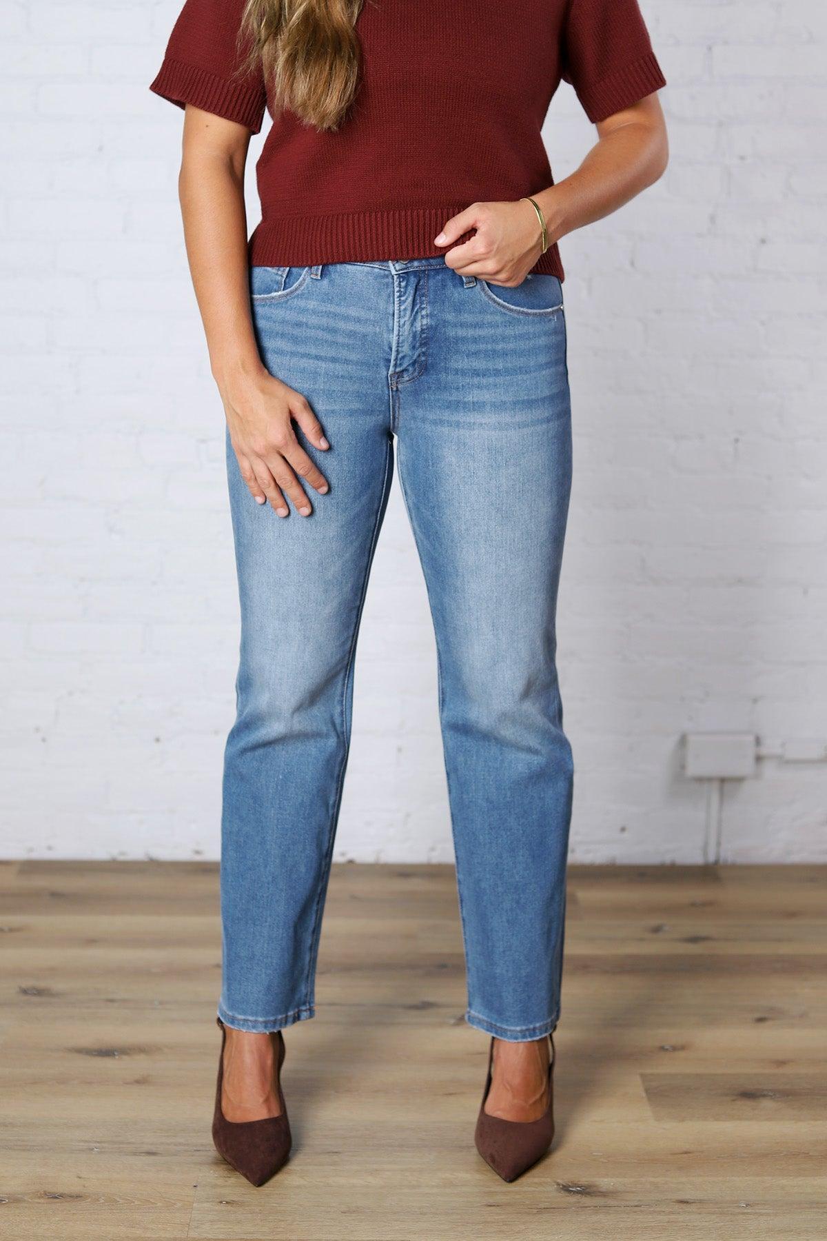 Adele Tummy Control Mid Rise Ankle Straight Jeans - Medium Wash