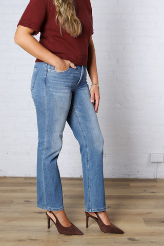 Adele Tummy Control Mid Rise Ankle Straight Jeans - Medium Wash