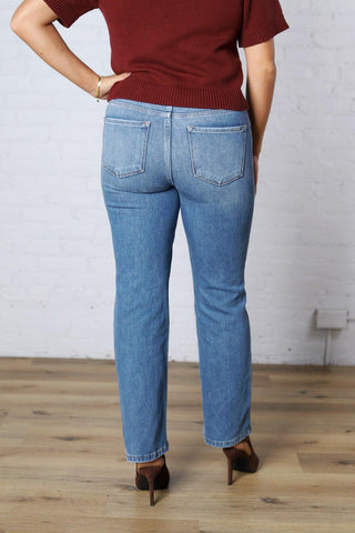Adele Tummy Control Mid Rise Ankle Straight Jeans - Medium Wash