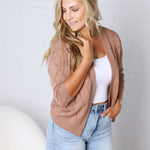 Adelin Pointelle Knit Open Front Cardigan - Marsala