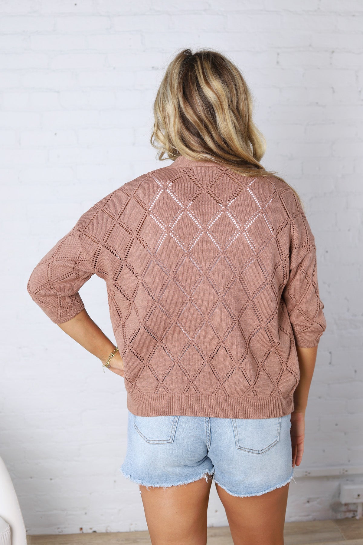 Adelin Pointelle Knit Open Front Cardigan - Marsala