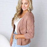 Adelin Pointelle Knit Open Front Cardigan - Marsala