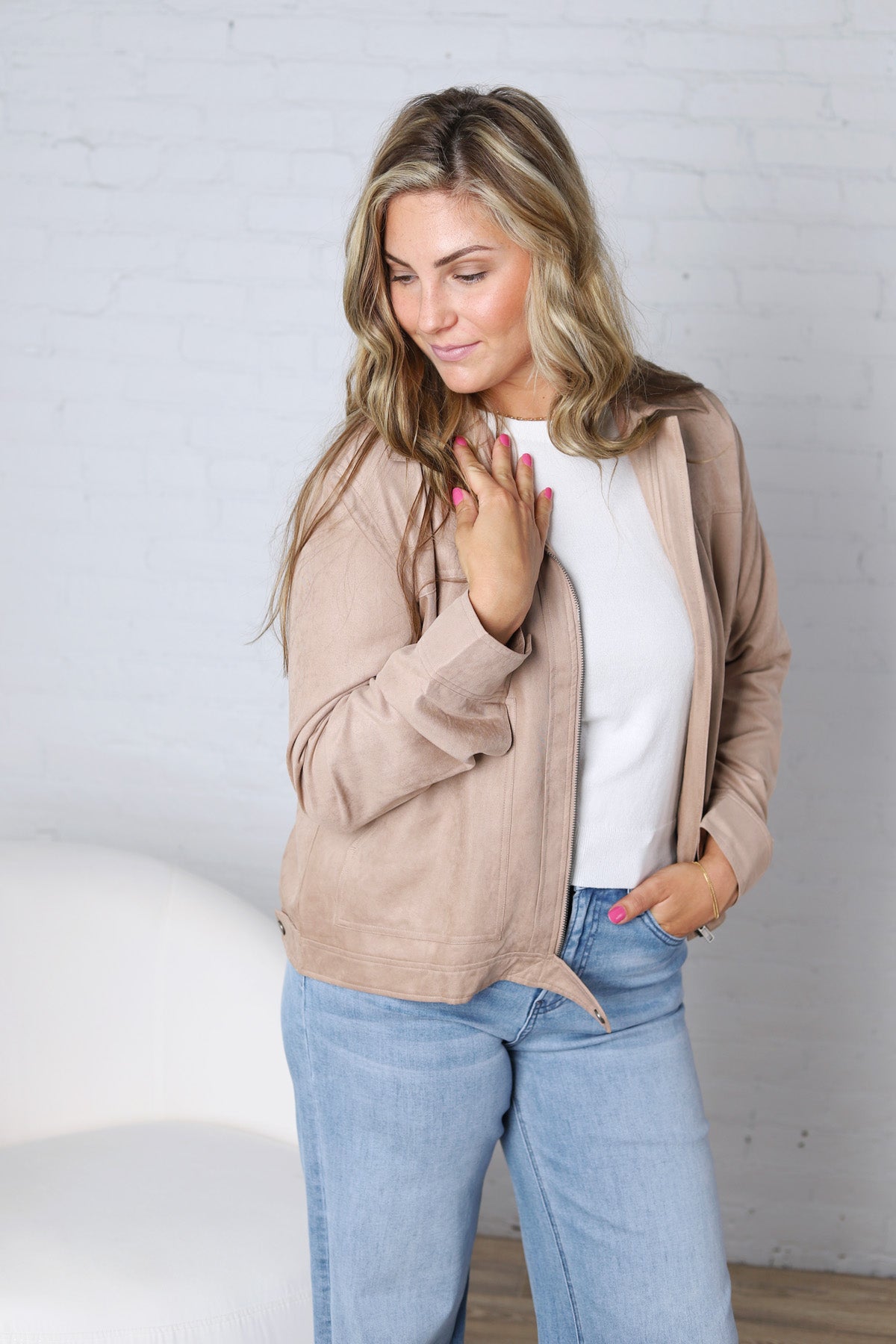 Adelin Suede Feel Jacket - Taupe