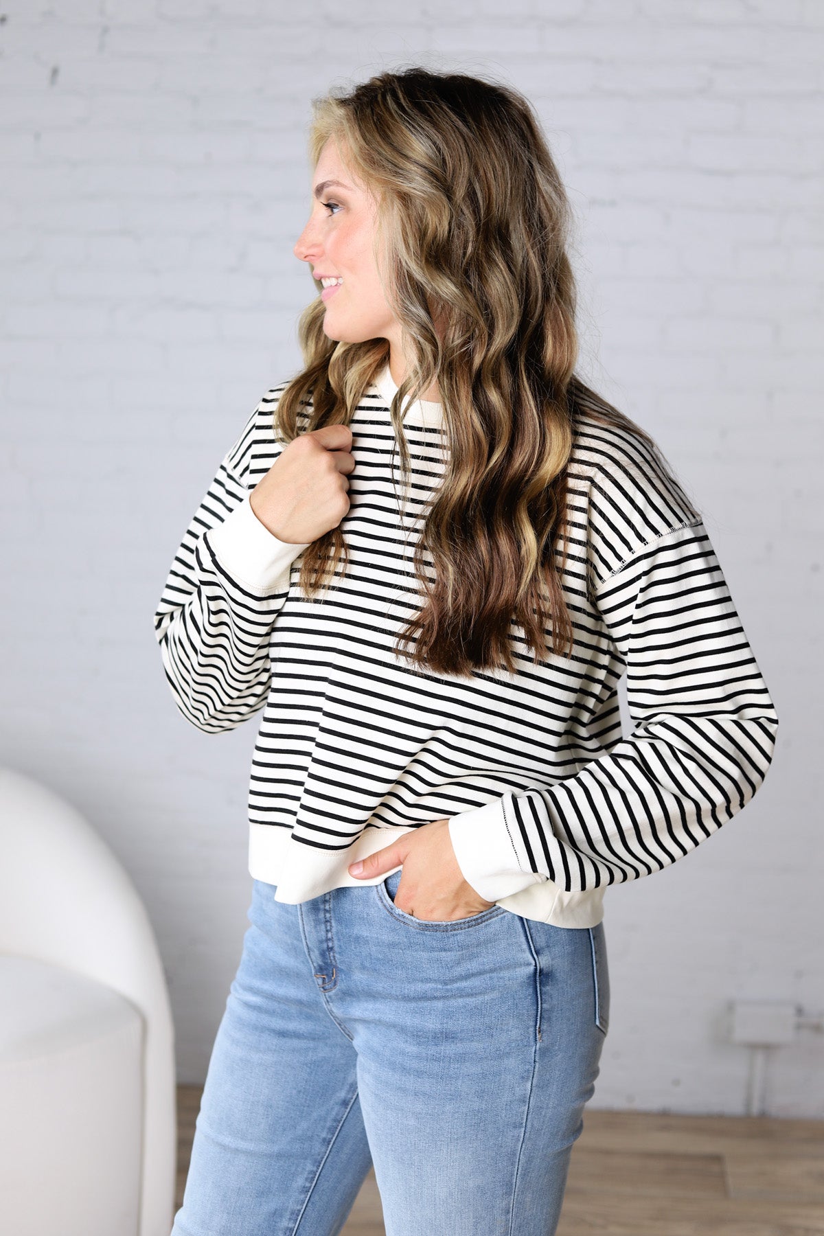 Adeline Striped Knit Cotton Crew Neck